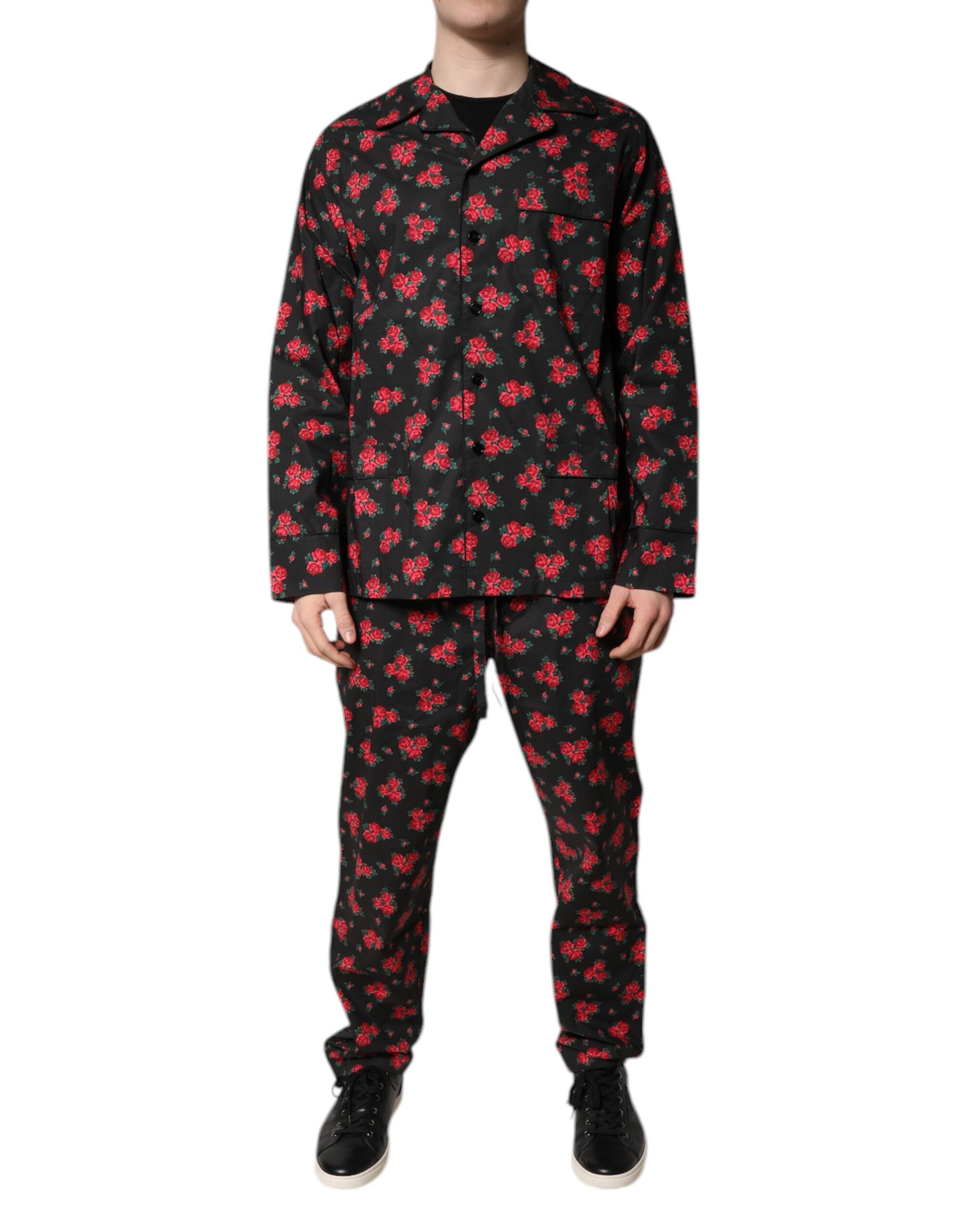 Dolce & Gabbana Black Floral Print Cotton Men Pajama Set Sleepwear - ClickThatClicks 