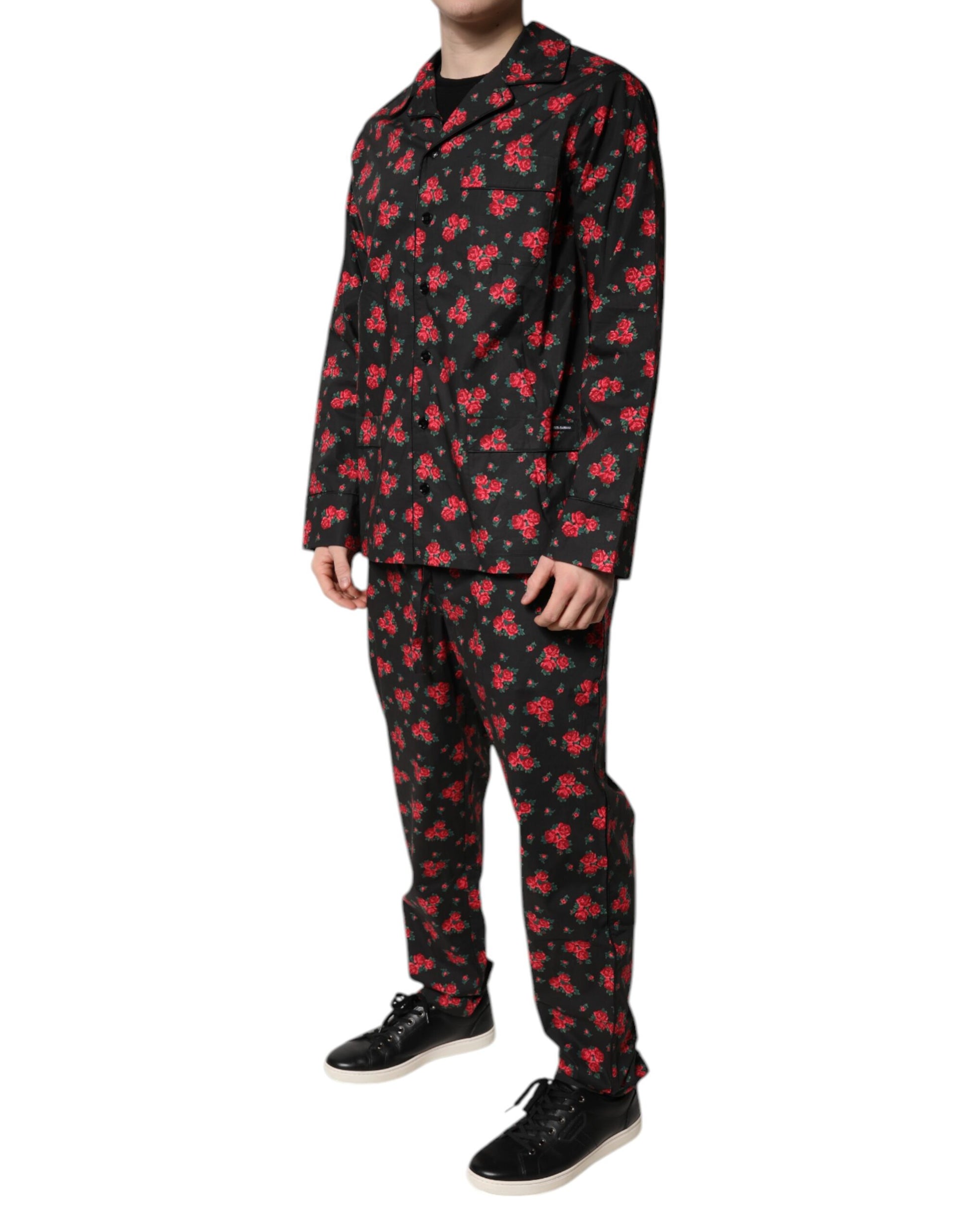 Dolce & Gabbana Black Floral Print Cotton Men Pajama Set Sleepwear - ClickThatClicks 