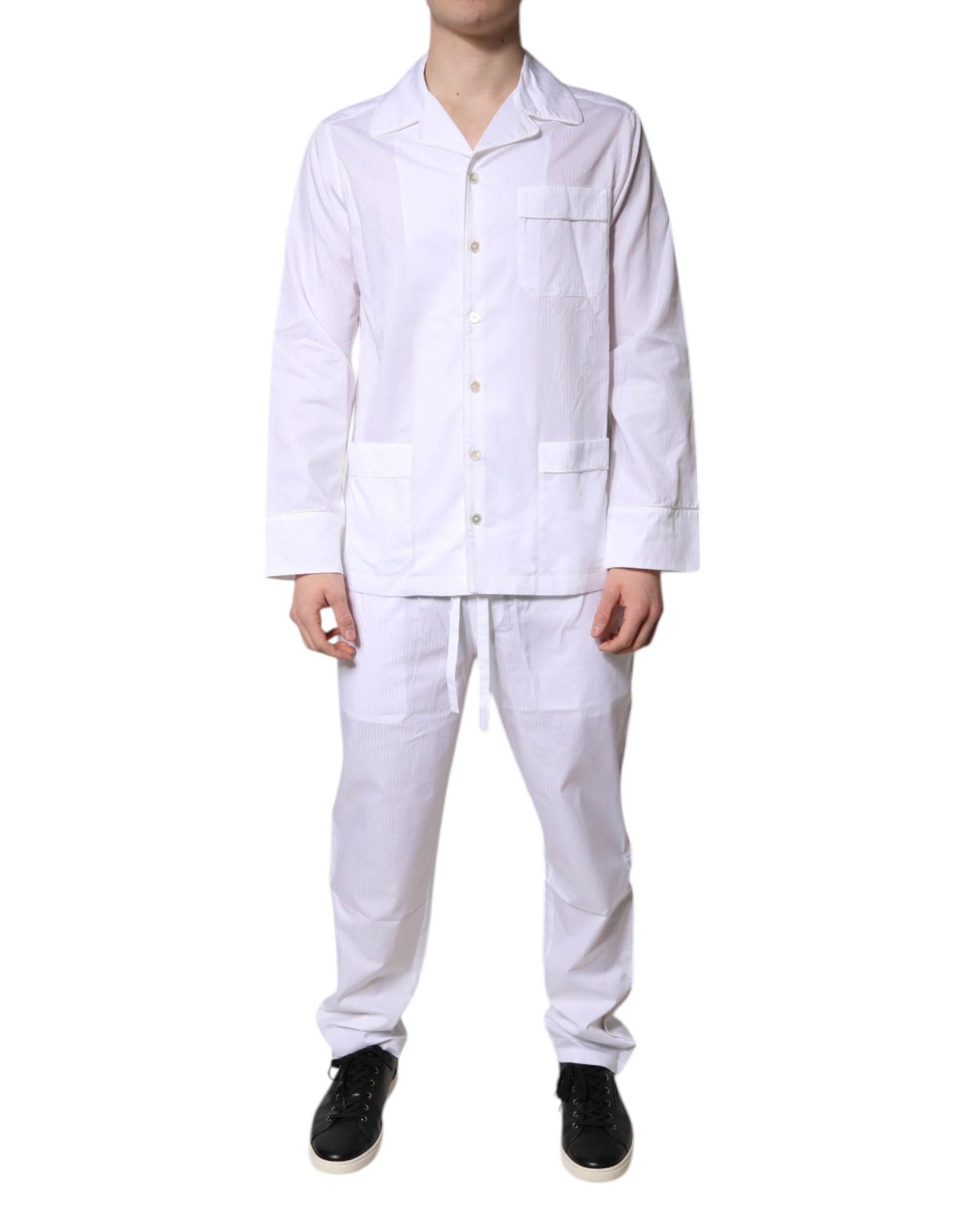 Dolce & Gabbana White Cotton Shirt Pants Pajama Set Sleepwear - ClickThatClicks 