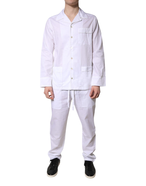Dolce & Gabbana White Cotton Shirt Pants Pajama Set Sleepwear - ClickThatClicks 