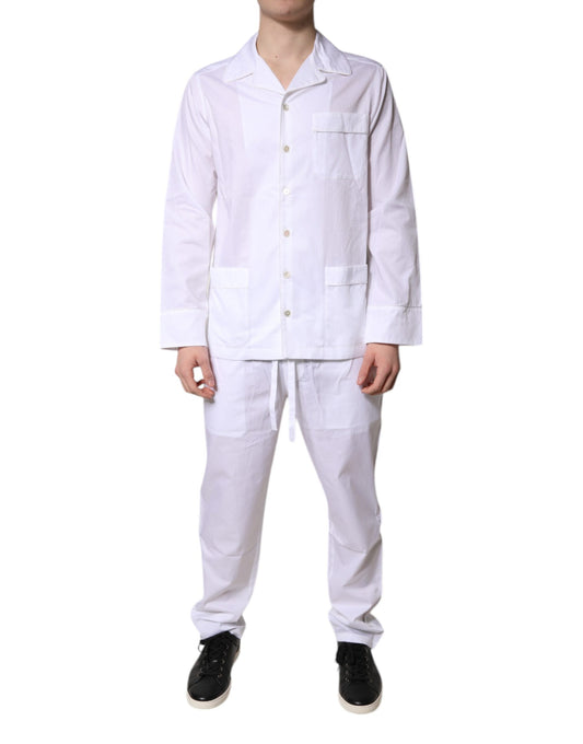 Dolce & Gabbana White Cotton Shirt Pants Pajama Set Sleepwear - ClickThatClicks 