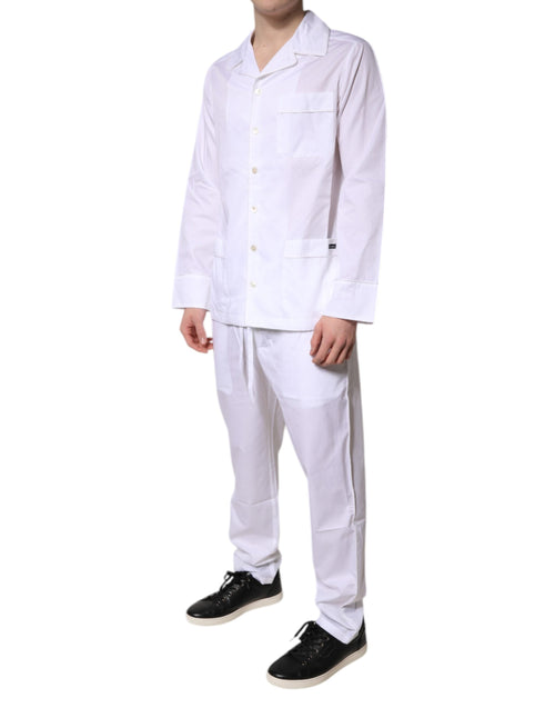 Dolce & Gabbana White Cotton Shirt Pants Pajama Set Sleepwear - ClickThatClicks 