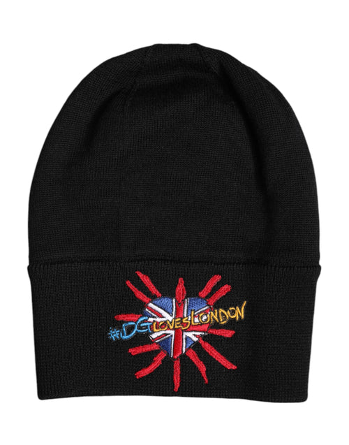 Dolce & Gabbana Black #DGLOVESLONDON Knitted Beanie Hat - ClickThatClicks 