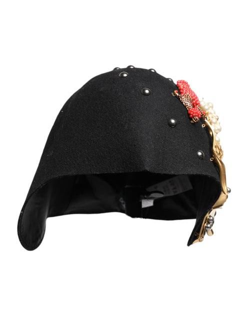 Dolce & Gabbana Black Wool Multicolor Embellished Cloche Hat - ClickThatClicks 