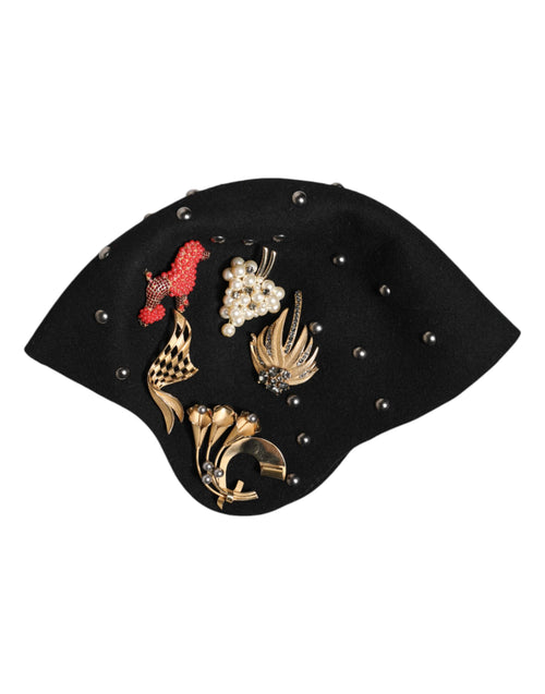Dolce & Gabbana Black Wool Multicolor Embellished Cloche Hat - ClickThatClicks 