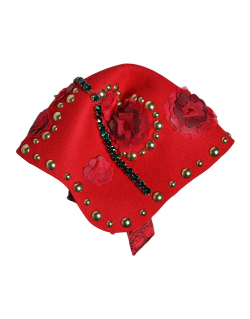 Dolce & Gabbana Red Crystal Gold Roses Brooch Embellished Hat - ClickThatClicks 