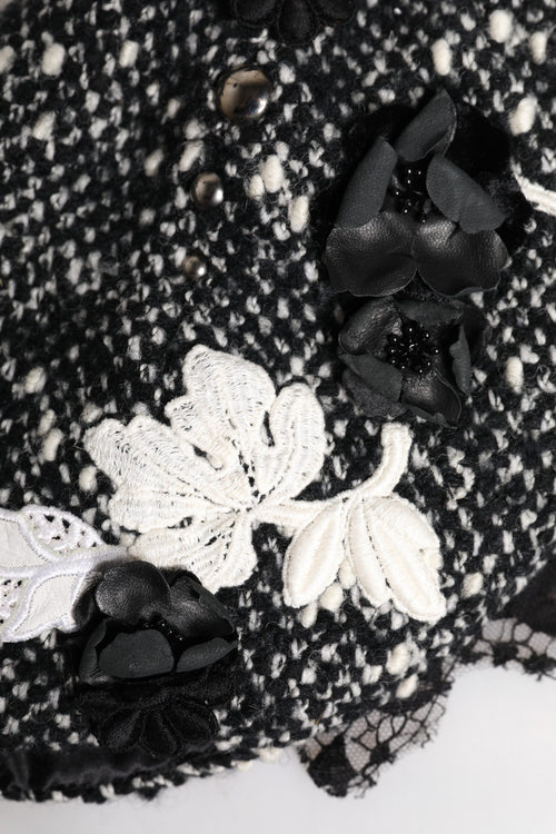 Dolce & Gabbana Black Wool White Floral Embellished Cloche Hat - ClickThatClicks 