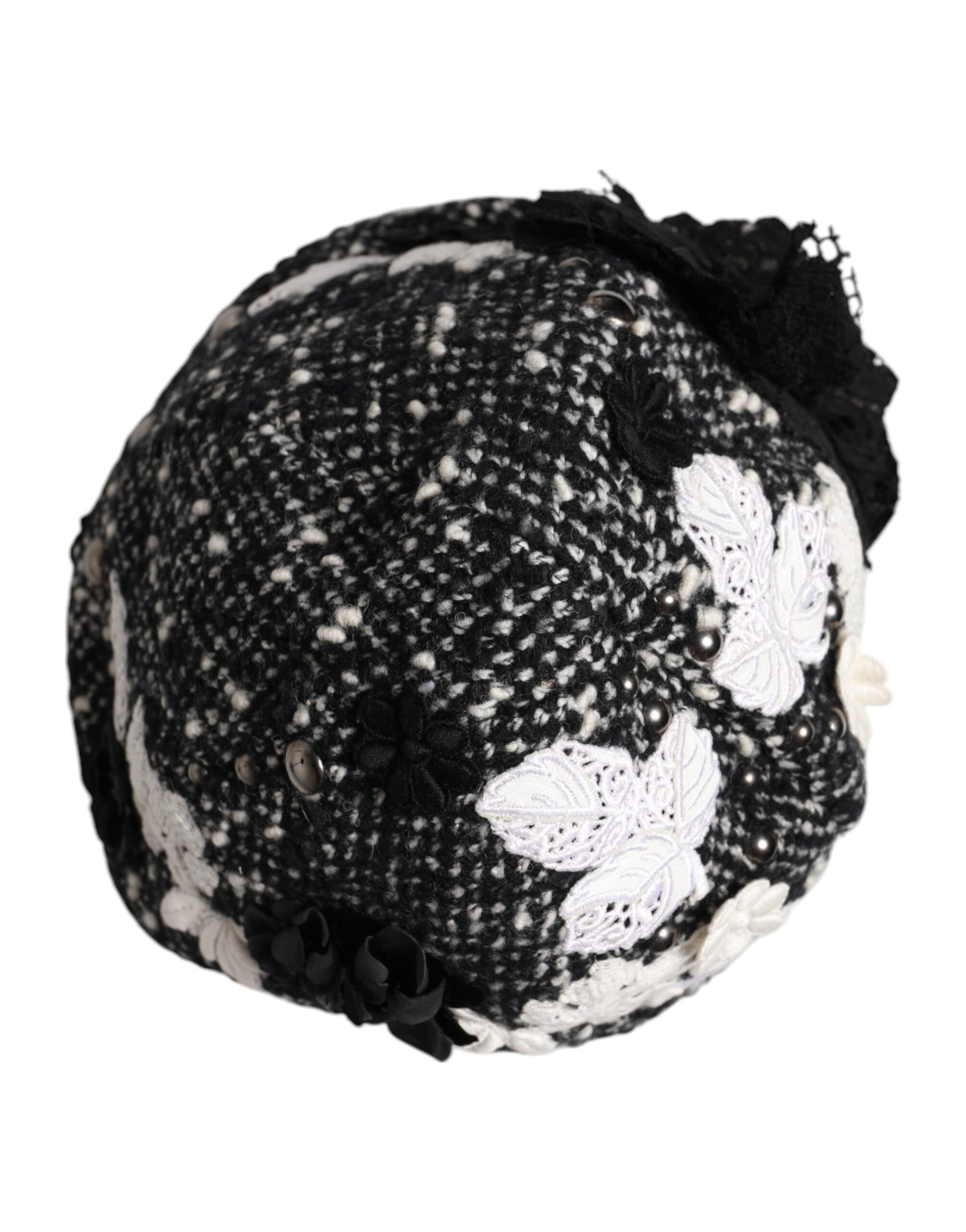 Dolce & Gabbana Black Wool White Floral Embellished Cloche Hat - ClickThatClicks 
