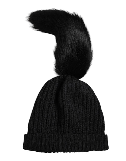 Dolce & Gabbana Black Acrylic Knitted Fur Winter Beanie Hat - ClickThatClicks 
