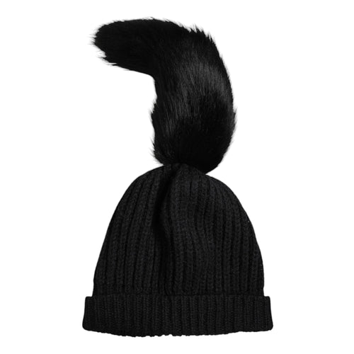 Dolce & Gabbana Black Acrylic Knitted Fur Winter Beanie Hat - ClickThatClicks 