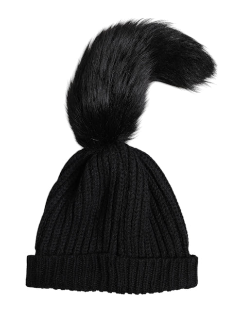 Dolce & Gabbana Black Acrylic Knitted Fur Winter Beanie Hat - ClickThatClicks 