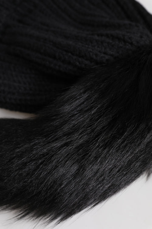 Dolce & Gabbana Black Acrylic Knitted Fur Winter Beanie Hat - ClickThatClicks 
