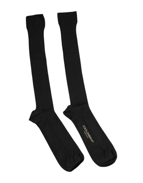 Dolce & Gabbana Black Viscose Logo Over The Calf Socks - ClickThatClicks 