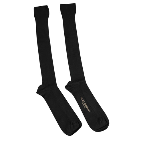 Dolce & Gabbana Black Viscose Logo Over The Calf Socks - ClickThatClicks 