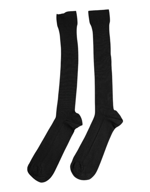 Dolce & Gabbana Black Viscose Logo Over The Calf Socks - ClickThatClicks 