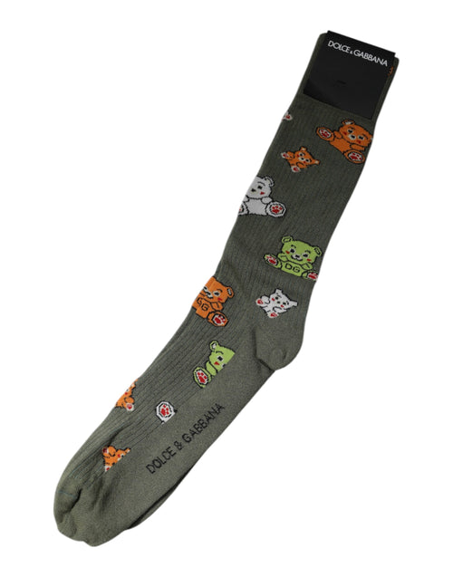 Dolce & Gabbana Green Nylon DG Bear Printed Mid Calf Socks - ClickThatClicks 