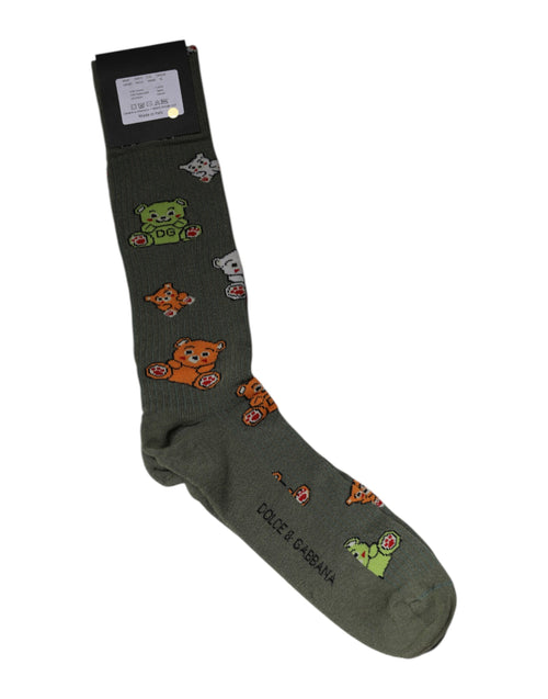 Dolce & Gabbana Green Nylon DG Bear Printed Mid Calf Socks - ClickThatClicks 