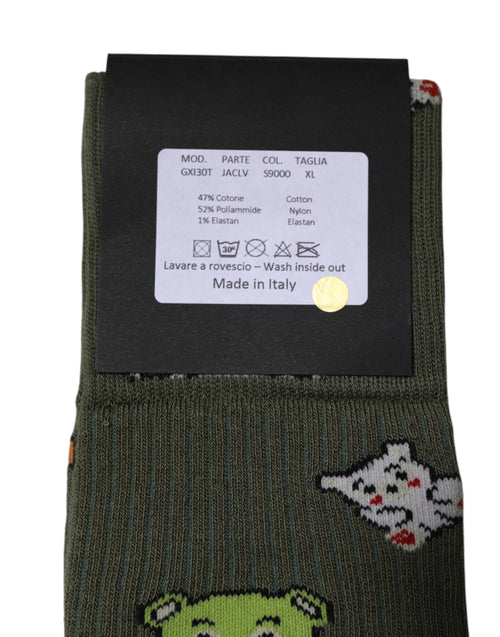 Dolce & Gabbana Green Nylon DG Bear Printed Mid Calf Socks - ClickThatClicks 