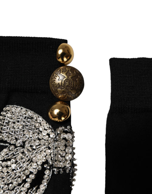 Dolce & Gabbana Black Knit Floral Crystal Embellishment Socks - ClickThatClicks 