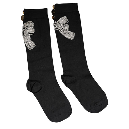 Dolce & Gabbana Black Knit Floral Crystal Embellishment Socks - ClickThatClicks 