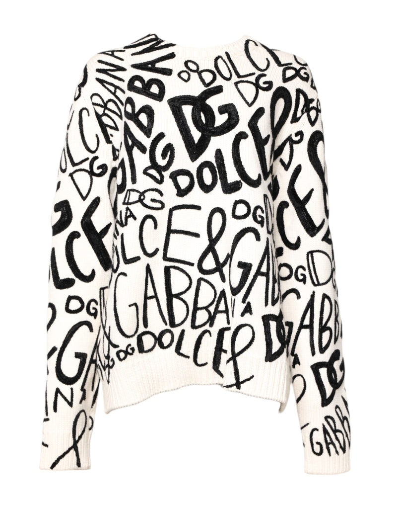 Dolce & Gabbana White Black Logo Print Women Pullover Sweater
