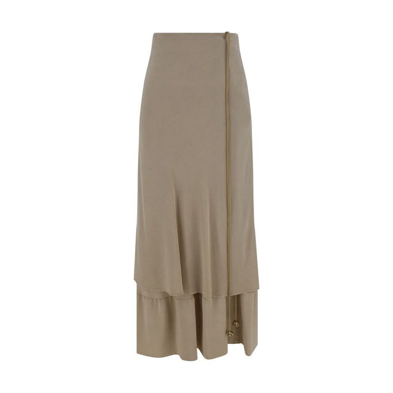 Quira Beige Silk Long Skirt