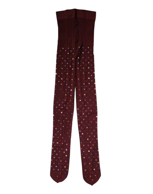 Dolce & Gabbana Maroon Nylon Crystal Embellished Pantyhose Tights - ClickThatClicks 
