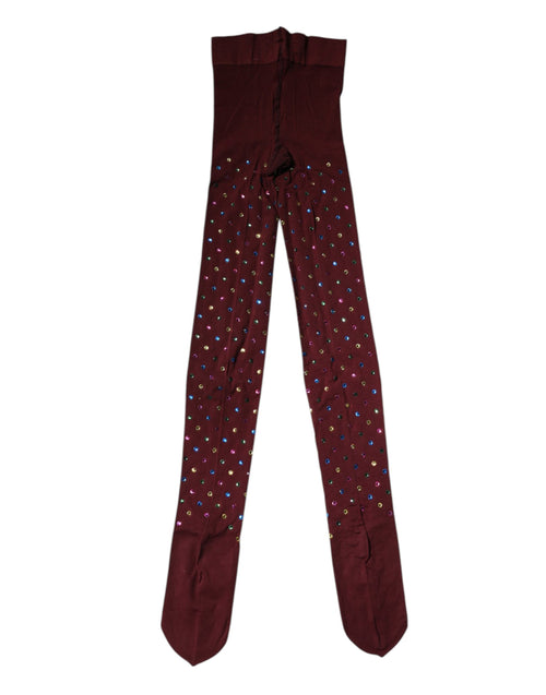 Dolce & Gabbana Maroon Nylon Crystal Embellished Pantyhose Tights - ClickThatClicks 