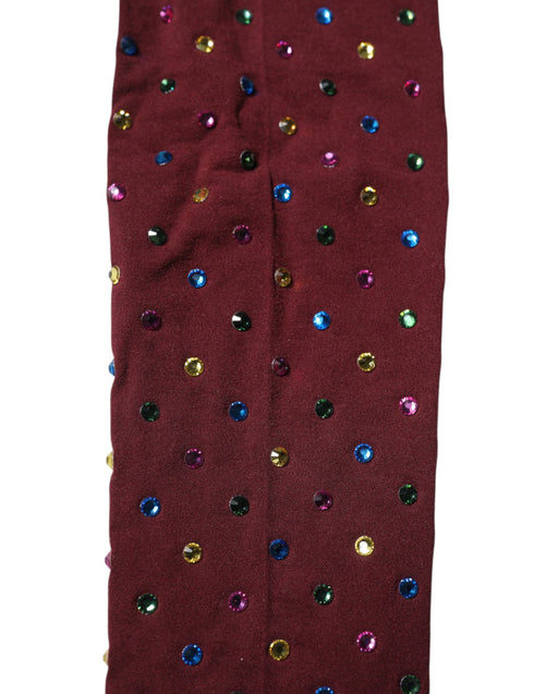 Dolce & Gabbana Maroon Nylon Crystal Embellished Pantyhose Tights - ClickThatClicks 