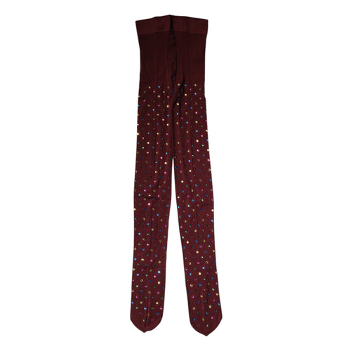 Dolce & Gabbana Maroon Nylon Crystal Embellished Pantyhose Tights - ClickThatClicks 