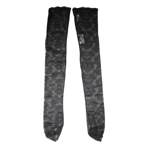 Dolce & Gabbana Black Floral Lace Cotton Stretch Stockings Socks - ClickThatClicks 