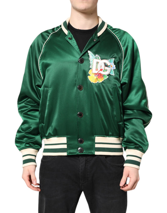 Dolce & Gabbana Green Floral DG Logo Full Zip Bomber Jacket - ClickThatClicks 