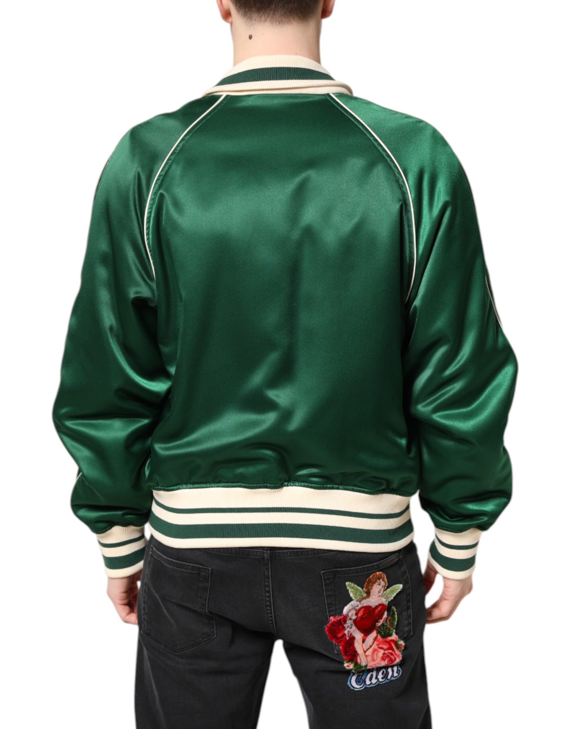 Dolce & Gabbana Green Floral DG Logo Full Zip Bomber Jacket - ClickThatClicks 