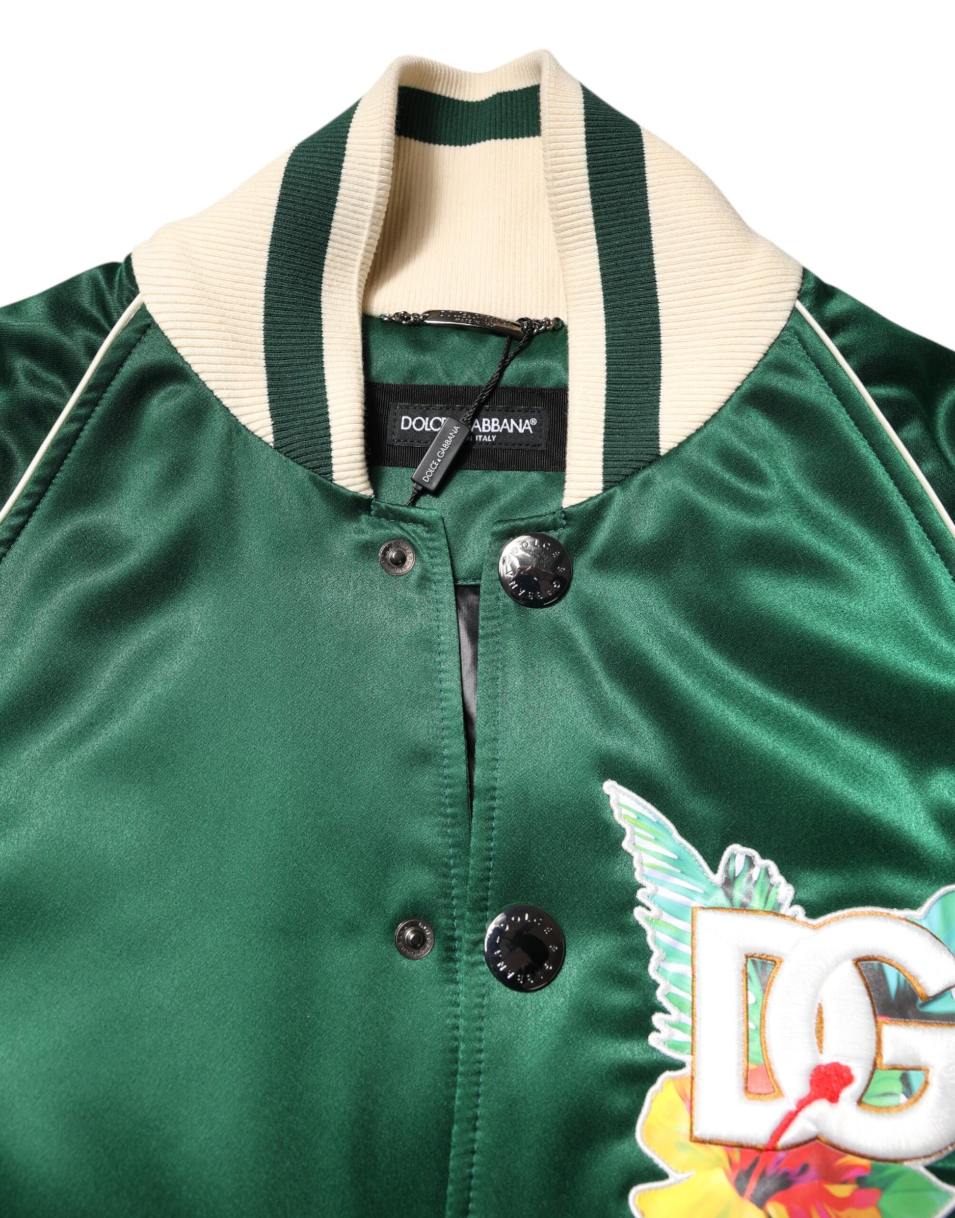 Dolce & Gabbana Green Floral DG Logo Full Zip Bomber Jacket - ClickThatClicks 