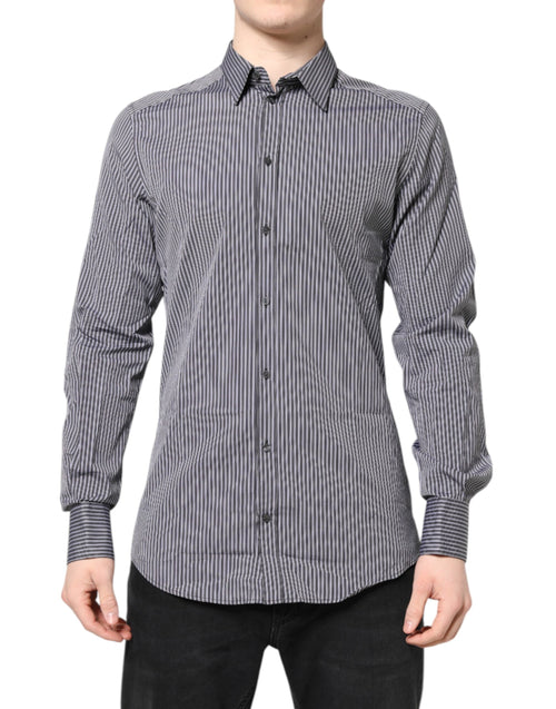 Dolce & Gabbana Black White Striped GOLD Formal Dress Shirt - ClickThatClicks 