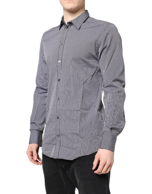 Dolce & Gabbana Black White Striped GOLD Formal Dress Shirt - ClickThatClicks 