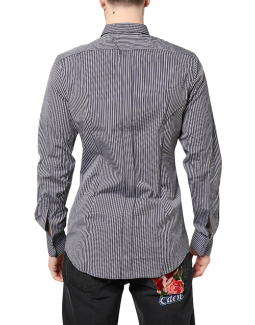 Dolce & Gabbana Black White Striped GOLD Formal Dress Shirt - ClickThatClicks 