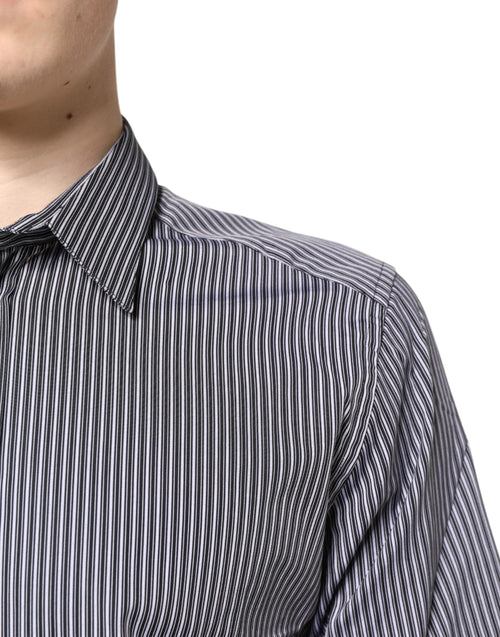 Dolce & Gabbana Black White Striped GOLD Formal Dress Shirt - ClickThatClicks 