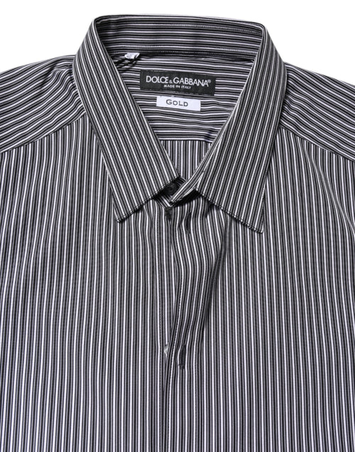 Dolce & Gabbana Black White Striped GOLD Formal Dress Shirt - ClickThatClicks 