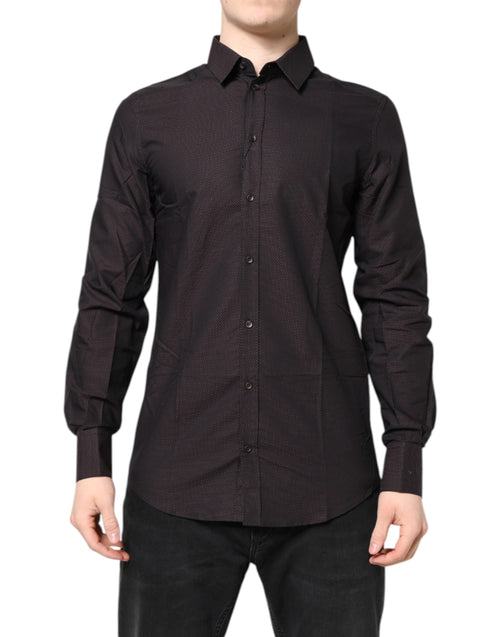 Dolce & Gabbana Maroon Jacquard Cotton GOLD Men Dress Shirt - ClickThatClicks 