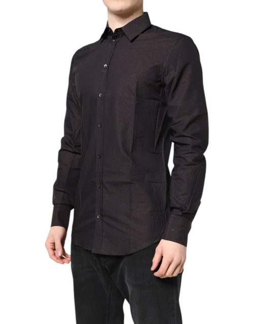 Dolce & Gabbana Maroon Jacquard Cotton GOLD Men Dress Shirt - ClickThatClicks 