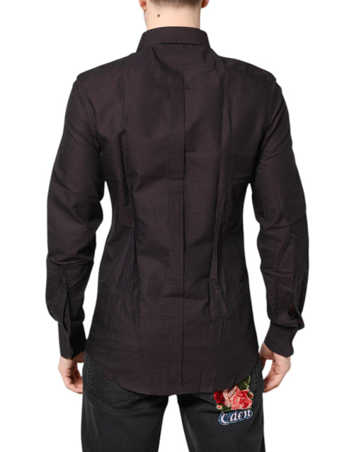Dolce & Gabbana Maroon Jacquard Cotton GOLD Men Dress Shirt - ClickThatClicks 