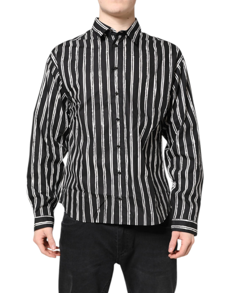Dolce & Gabbana Black White Striped Cotton Dress Shirt