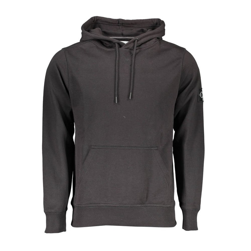 Calvin Klein Black Cotton Men Sweater with Central Pocket and Hood