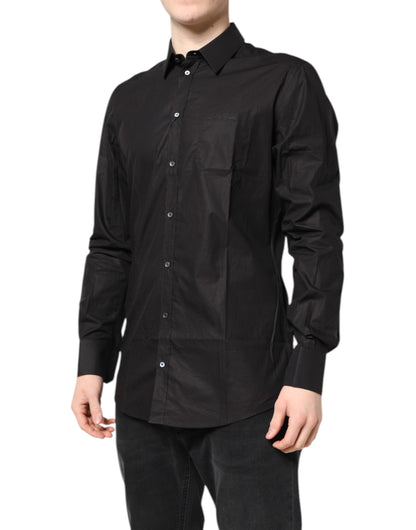 Dolce & Gabbana Black GOLD Cotton Dress Formal Shirt