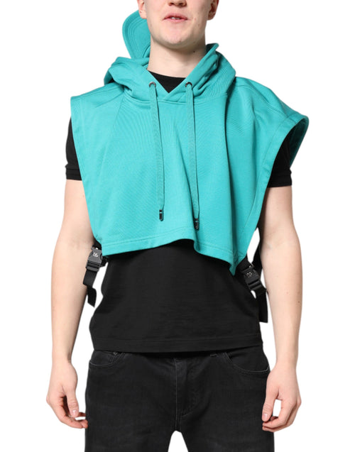 Dolce & Gabbana Green Cotton Hooded Men Sportswear Vest Sweater - ClickThatClicks 