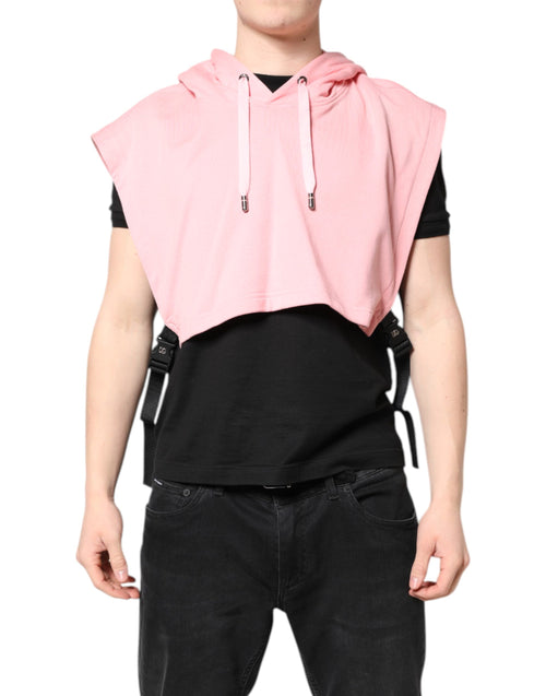 Dolce & Gabbana Pink Cotton Hooded Men Sportswear Vest Sweater - ClickThatClicks 