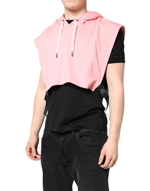 Dolce & Gabbana Pink Cotton Hooded Men Sportswear Vest Sweater - ClickThatClicks 