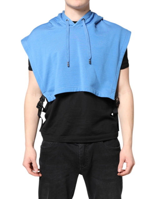 Dolce & Gabbana Blue Cotton Hooded Men Sportswear Vest Sweater - ClickThatClicks 
