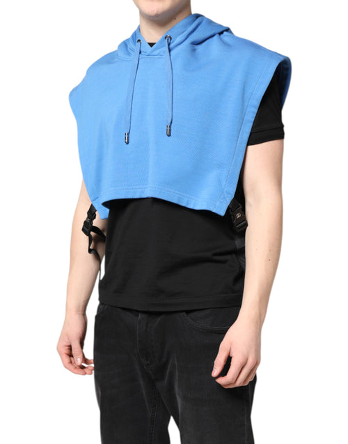 Dolce & Gabbana Blue Cotton Hooded Men Sportswear Vest Sweater - ClickThatClicks 
